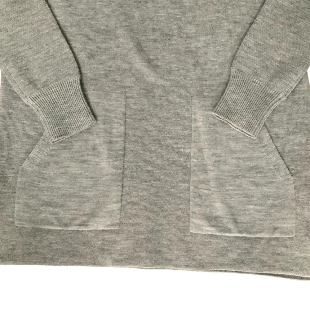 J Crew Wool Tunic Sweater Front Patch Pockets Grey SZ S